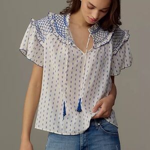 Anthropologie Blue and White Blouse